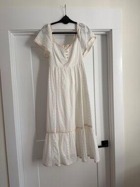 Pomander Place Ivory Eyelet Midi Dress with Cream Trim